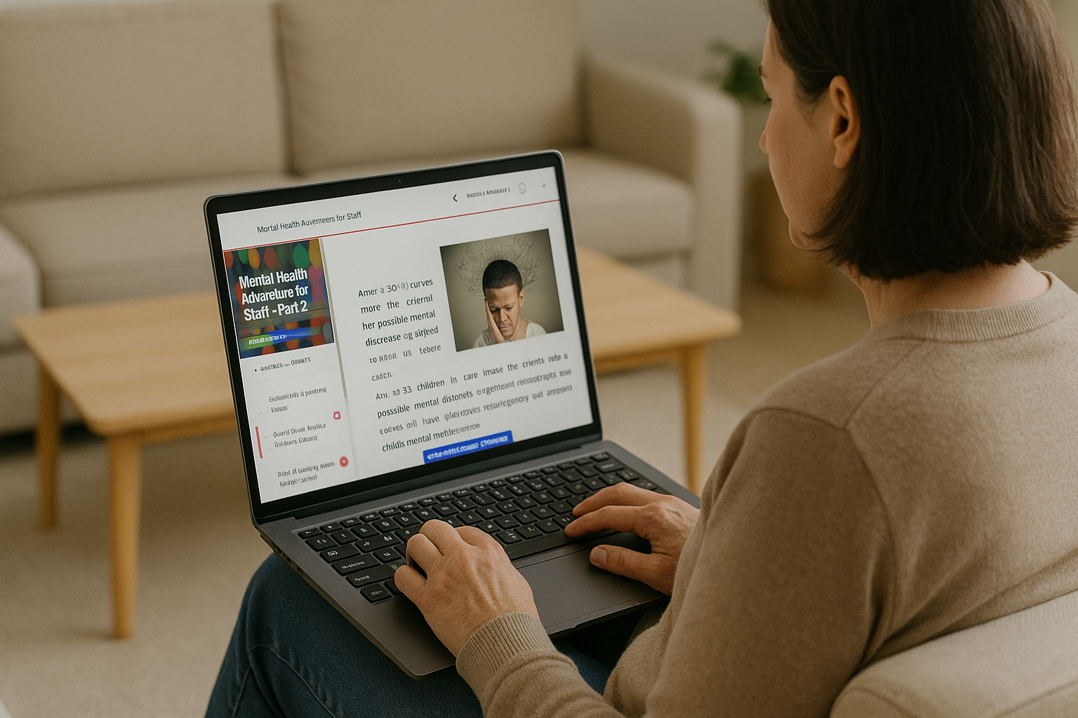 A foster carer completing online training at home